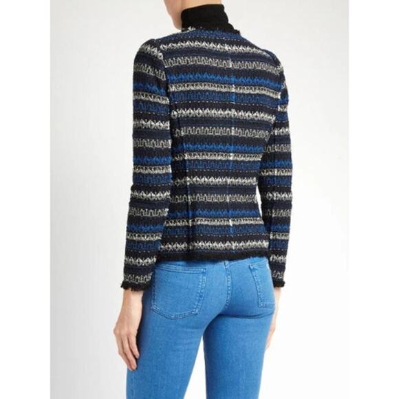 Rebecca Taylor Navy Striped Tweed Fringe-Hem Jacket Size 2 - Picture 2 of 10